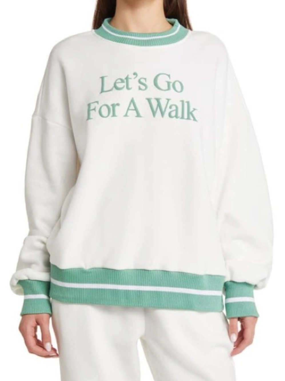 Yellow The Label Let's Go For A Walk Sweatshirt In White / Green - Picture 2 of 6